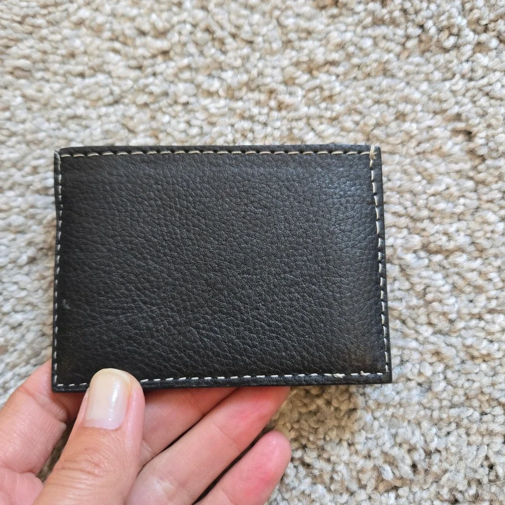 Noonday Collection Leather Card Holder Wallet Black Tan Cream Tri-Color Slim